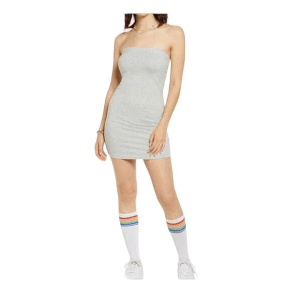 BP Strapless Tube Dress Heather Gray Stretch Knit Mini Bodycon L - Picture 1 of 8